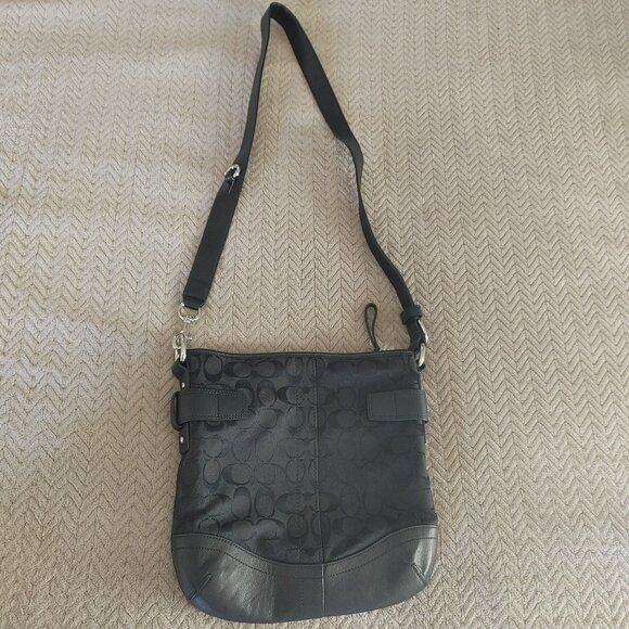 Coach Signature Purse - Shoulder Crossbody Bag, Leather/Canvas, Black. - Picture 10 of 16